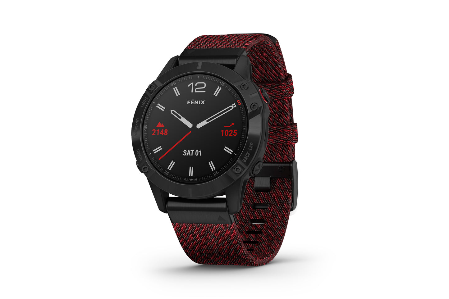 Garmin Fenix 6 Sapphire, Black DLC w/Red Nylon Band