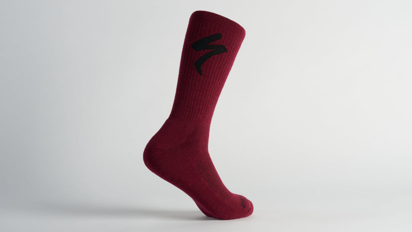 Specialized Merino Midweight Tall Logo Socks - Maroon M