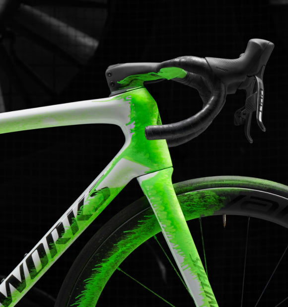 Close up of headtube - Specialized S-Works Tarmac SL8 in wind tunnel - paint analysis