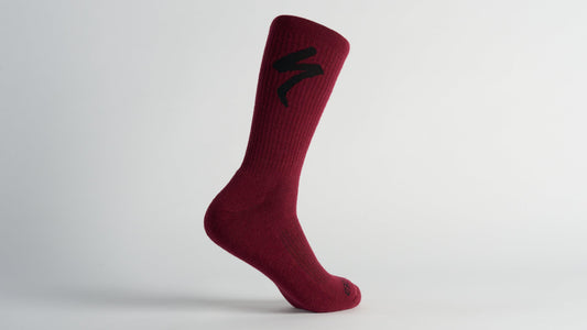 Specialized Merino Midweight Tall Logo Socks - Maroon S