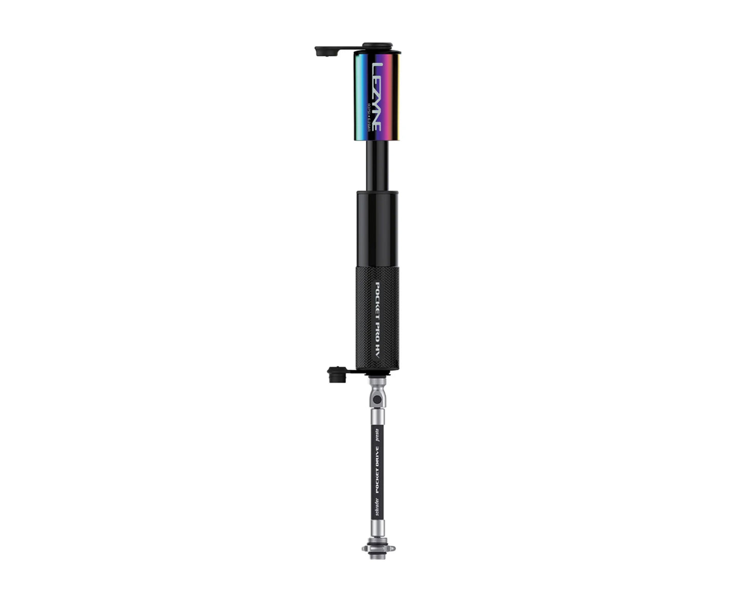 LEZYNE POCKET DRIVE PRO HV MINI PUMP - ALUMINIUM, 90PSI,  PRESTA/SCHRADER, WITH MOUNT, NEO/BLACK