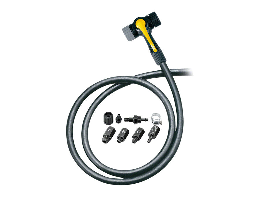 TOPEAK TWINHEAD SCHRADER/PRESTA VALVE ADAPTOR WITH 38 HOSE: RETROFITS MOST PUMPS